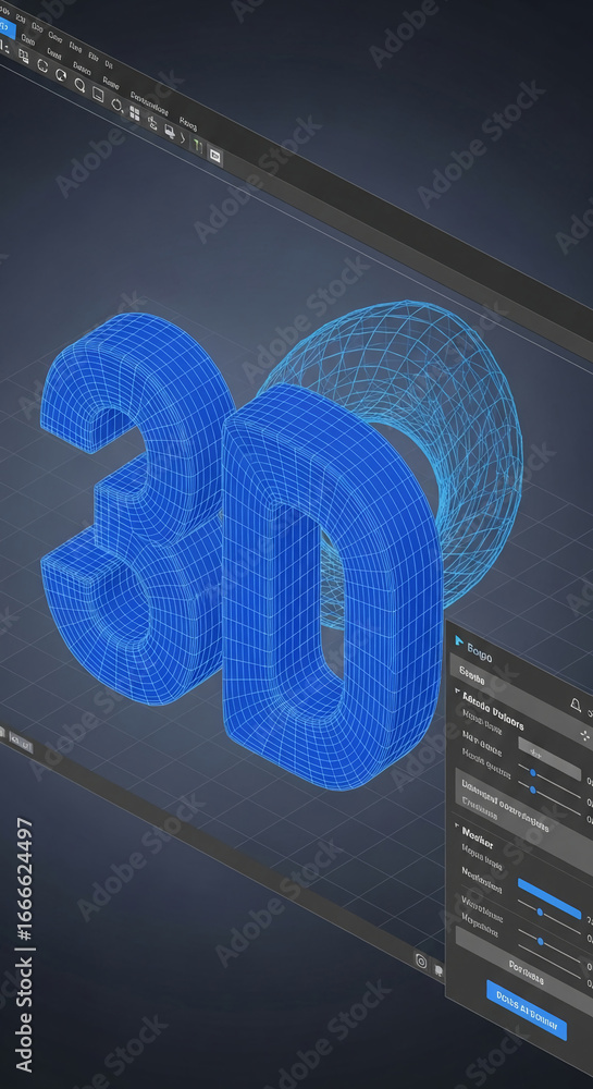 Aufkleber 3d wireframe model of the number 30 on a screen, showcasing digital design and 3d modeling software 