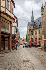 Street photo in Quedlinburg, a German town located north of the Harz mountains in the Harz district. The town's historic center is a World Heritage Site.