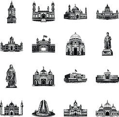 Obraz premium Set of Pakistan Buildings Sketchy Illustrations 