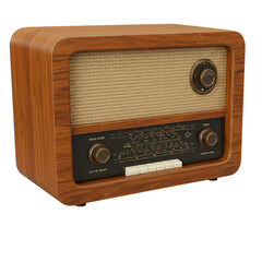 Vintage wooden radio with knobs and dials, isolated on transparent background