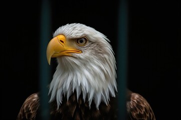 Obraz premium Bald Eagle with Pheasant-Like Feathers Captured in a Zoo Enclosure