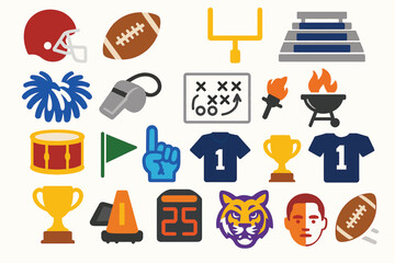 College Football Season Icon Set Game Day Symbols
