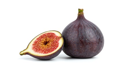 High detail studio shot of ripe fig fruit isolated on white background, organic food with natural texture for diet and healthy nutrition projects