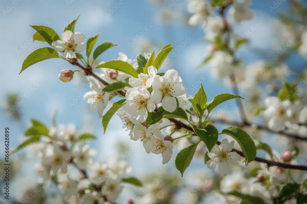 Poster flowering pear tree branch with soft background