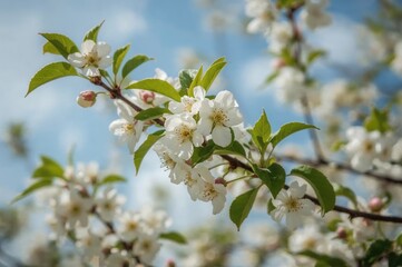 Fototapeta premium Flowering pear tree branch with soft background