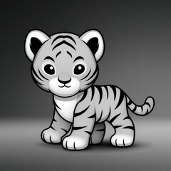 Cute Cartoon Tiger Cub with Grey Background for Creative Projects