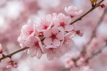 Obraz premium Close-up of a stunning pink spring flower cluster, Japanese Harumeki Sakura