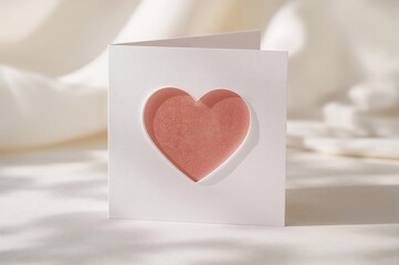 Fototapeta premium Heart-shaped cutout card symbolizing affection, romance, or thankfulness. Stylish and artistic paper design.