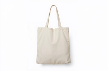 Canvas tote bag mockup for shopping use, reusable grocery carrier in eco-friendly beige tone isolated on white background