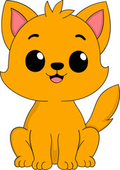 Cute Cartoon Orange Cat Sitting