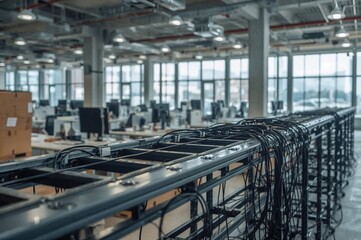 Fototapeta premium Industrial Building Cable Installation Ladder Tray