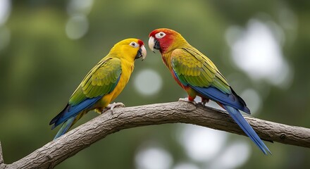 Two colorful parrots on a branch