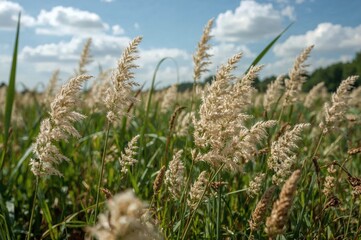 Fototapeta premium Close-up shot of sedges in a verdant daytime field