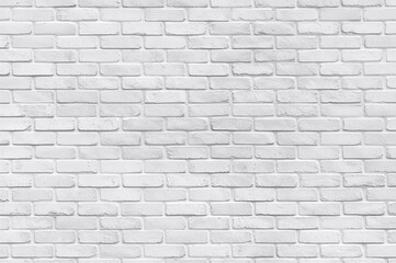 Naklejka premium White brick wall texture inside a subway room background. Interior brickwork and stonework with weathered, uneven concrete grid pattern and abstract horizontal tile design.