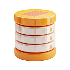 Obraz premium Stack of four white and orange circular containers with red accents isolated on transparent background