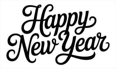Vector illustration. Handwritten textured brush lettering of Happy New Year on white background