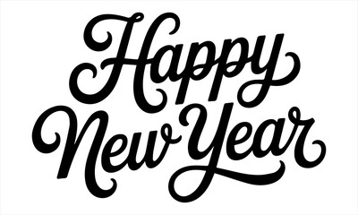 Vector illustration. Handwritten textured brush lettering of Happy New Year on white background