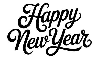 Vector illustration. Handwritten textured brush lettering of Happy New Year on white background