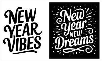 Vector illustration. Handwritten textured brush lettering of Happy New Year on white background