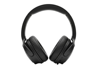 Fototapeta premium Modern black over ear headphones with plush earcups and adjustable headband isolated on transparent background