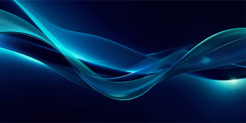 Abstract wavy blue light lines flow across a smooth, glowing wallpaper background with a modern swirl design