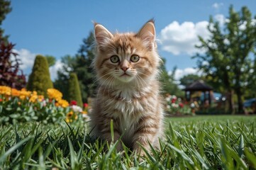 Lovely feline with striking eyes amidst greenery
