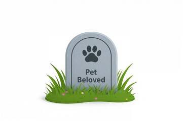 Animated pet memorial stone featuring a paw print decorated with greenery, set against a white background.