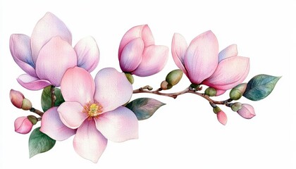 Obraz premium Painting Magnolia flower wallpaper. Hand drawn Watercolor floral. Delicate bloom artwork for home decor. botanical design element ideal for interior wall covering. serene blossom motif