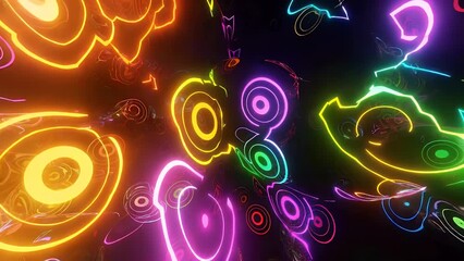 vibrant 4k neon animation of colorful flowing shapes blinking dynamically against a black backdrop creating futuristic strobe light effects ideal for music videos rave visuals techno inspired - Powered by Adobe