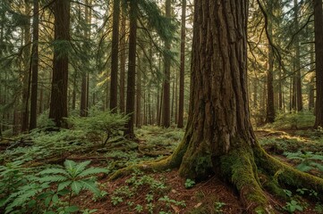 Obraz premium Ancient Evergreen Forest with Moss and Pine in a Provincial Park