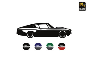 Classic muscle car silhouette fastback coupe design isolated on white background