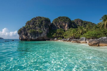 Obraz premium Island cave scenery with sea views and rocky shore
