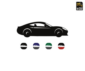Stylish sports coupe car silhouette illustration with colorful icon set