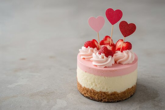 A small bento-style cheesecake decorated with cute heart-shaped decorations, great for romantic occasions, family celebrations, or special birthdays. Excellent for imaginative design ideas, this