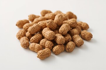 Close-up of shelled dried peanuts isolated on white background