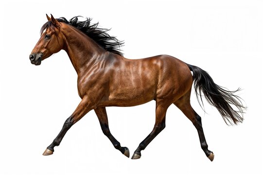 Lusitano horse galloping alone on a white background
