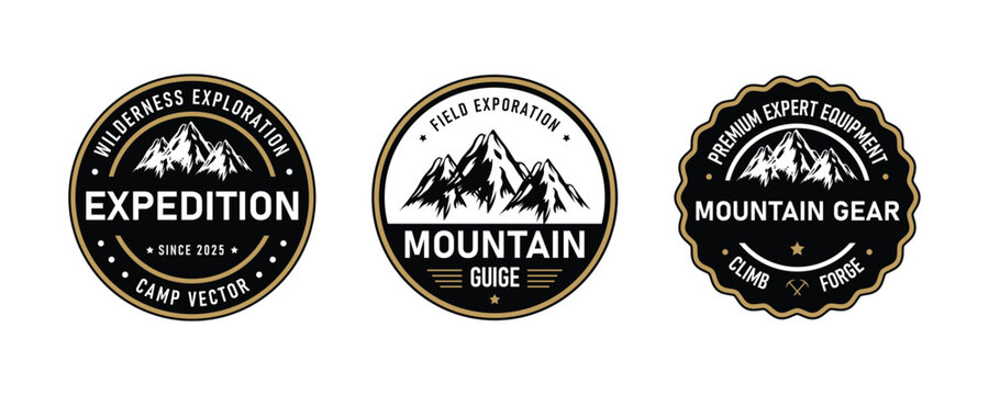 Mountain Expedition Outdoor Adventure Vector Emblems