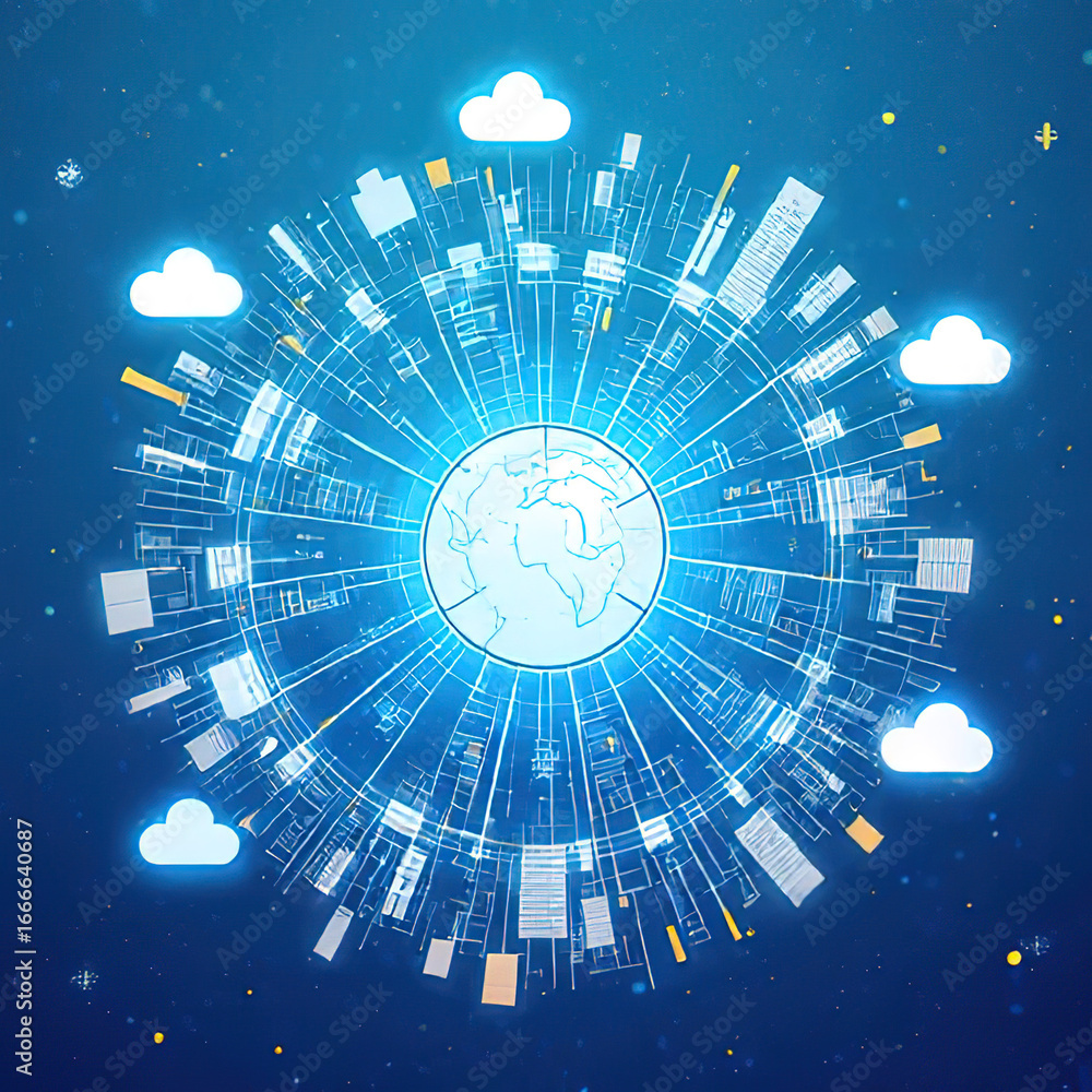 Fototapete smart city with connecting network and internet of.created with the help of artificial intelligence.