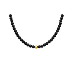 Obraz premium Elegant black beaded necklace with a single gold accent bead, perfect for fashion accessories and jewelry branding