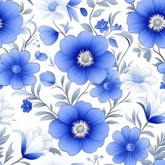 Blue and White Floral Seamless Pattern