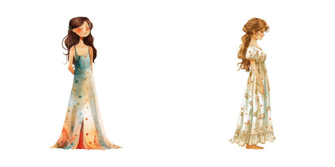 woman wearing nightgown watercolor vector illustration