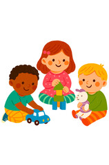 Illustration of Diverse Children Playing Together