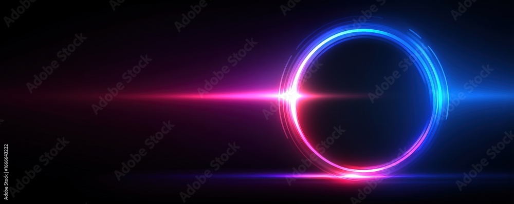 Poster abstract light design featuring a circular shape with vibrant blue and pink hues against a dark back