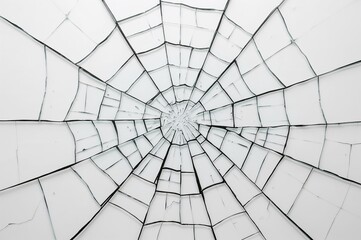 Obraz premium Shattered glass featuring dark fractures against a white backdrop