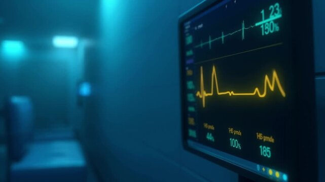 Real Time ECG Monitor Display Showing Heartbeat Waveform on Arrival. Medical EKG Screen Graphic.