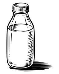 Black and white vector sketch of glass milk bottle in hand drawn style