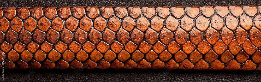 Poster a close-up view of a textured surface resembling snake skin, showcasing a rich, warm color palette a