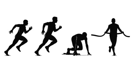 Diverse athletic poses of a runner showcasing the stages of a sprint race from start to finish vector