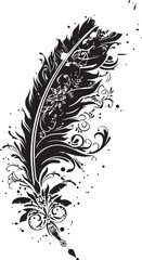 Obraz premium Feather Illustration: A delicate black feather, adorned with intricate floral patterns and artistic flair, evokes a sense of elegance and creativity.