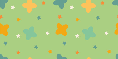 Seamless Y2K-inspired star pattern with retro colorful shapes. Perfect for apparel, party decor, kids’ wallpapers, stationery, or playful branding projects with a nostalgic aesthetic.